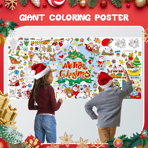 PADTIC Giant Coloring Poster,35x72inch Versatile Merry Christmas Paper Coloring Tablecloth,DIY Christmas Tree,Santa Claus,Gnomes,Elk,Snowman Table Cover Kids Art Crafts Home Classroom Party Supplies