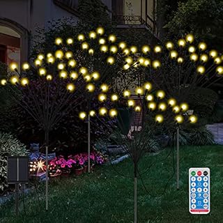 AcaJoe Firefly Solar Lights Outdoor 4 Pack 8 LED Light Bulbs Starburst Swaying Garden Lights in Wind-Bright Waterproof for Pathway Yard Patio Landscape Decorative Warm-White
