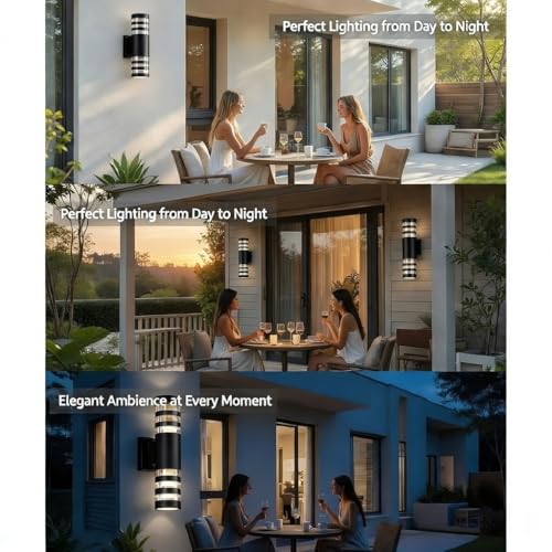 Image of Up and Down Outdoor Wall Light, 15 Inch Cylindrical Porch Wall Sconce, IP65 Waterproof Matte Black Exterior Wall Lamp, Modern Cylinder Wall Mount Light for Patio Garden Garage Villa, 2-Pack