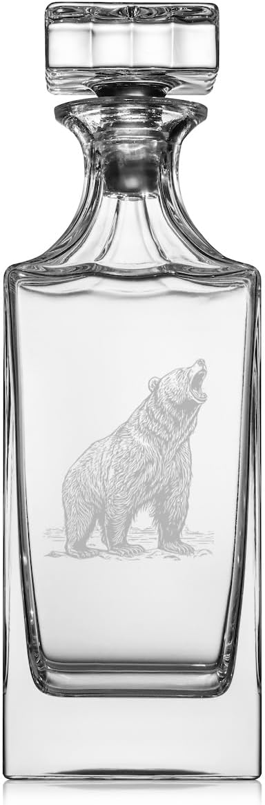 30 oz Glass Whiskey Decanter with Glass Stopper Gift Bear Growling