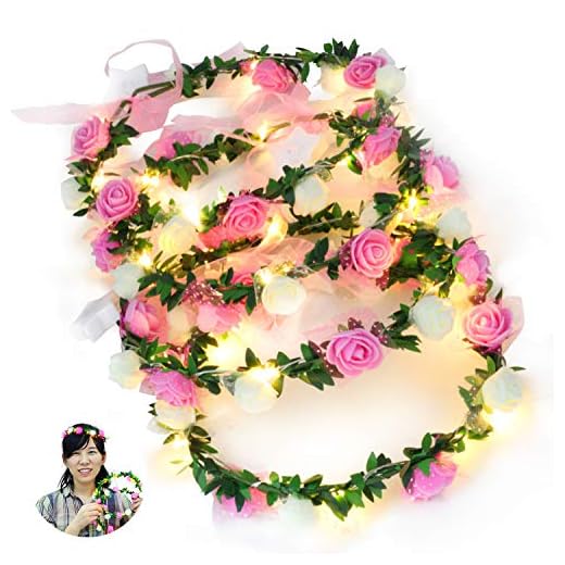 Novelty Place Paquete de 4 Diademas Luminosas de Flores para el Cabello- LED Floral Corona Diadema para Bodas, Festivales y Fiestas - 4 Unidades