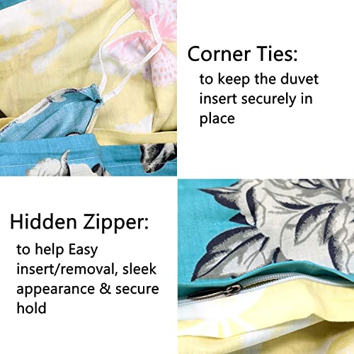 Tache Floral Colorful Aqua Blue Duvet Cover - Butterfly Wonderland - Luxurious Cotton Reversible Duvet Cover With Zipper Closure And Security Ties/Ribbons - 3 Piece Set - King #TOP1