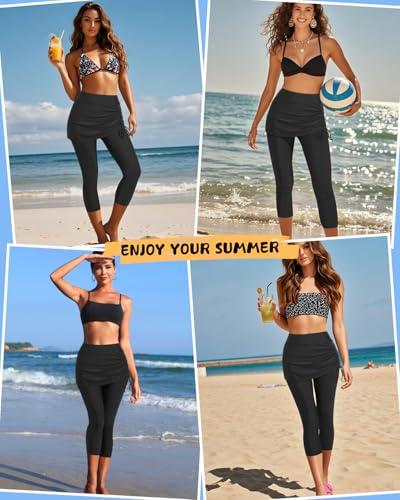 Pinup Fashion Skirted Swim Pants - Women Swimming Capris Leggings Swimwear High Waisted UV Swim Tights2