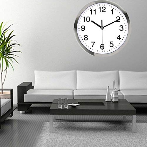 Wall Clock Metal Frame Glass Cover Non-Ticking Number Quartz Wall Clock 12Inch Modern Quartz Design Decorative Indoor/Kitchen Silver #TOP6