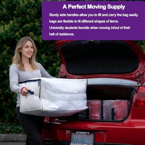 TOOPBIUTI 2 Pack 80L Moving Bags, Heavy Duty Moving Totes Clear Dustproof Waterproof Storage Bag Large Packing Bags with Zips Handle for Clothes Storage Moving Travelling Camping (Romantic pink)