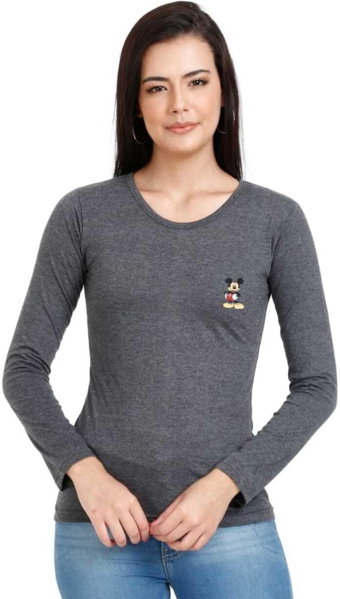 MONAL Women's Solid Polyester Regular Fit T-Shirt | Grey | XL