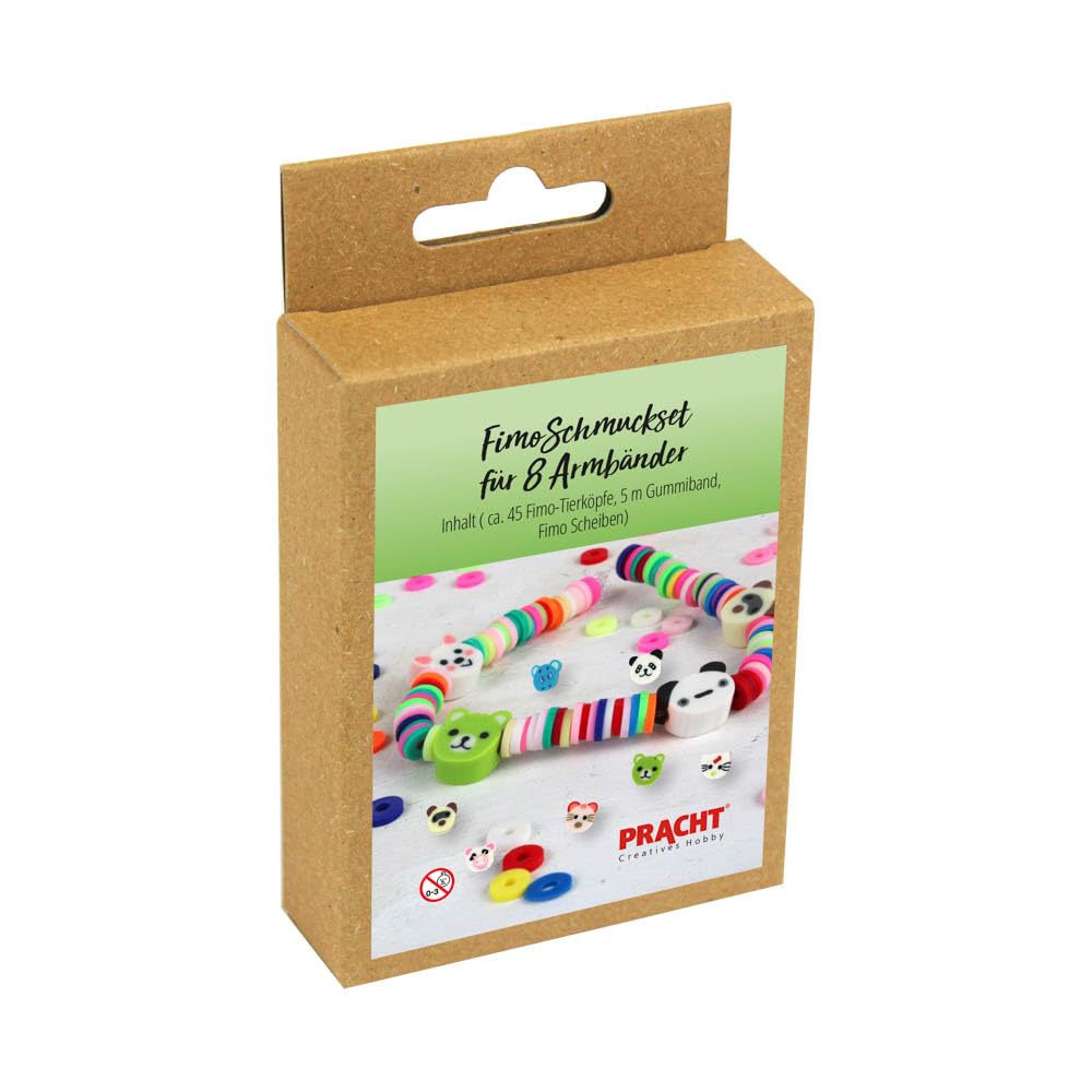 Pracht Creatives Hobby 5885-00011 Jewellery Set Fimo Pearls Animals Craft Set for 8 Bracelets