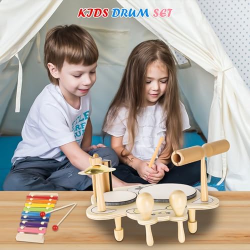 Kids Drum Set, Toddlers Drum Toys for Kids Early Learning, 9 in 1 Wooden Musical Table Drum Kit Birthday Gift for Boy Girls 5 5151lISnKYL. AC