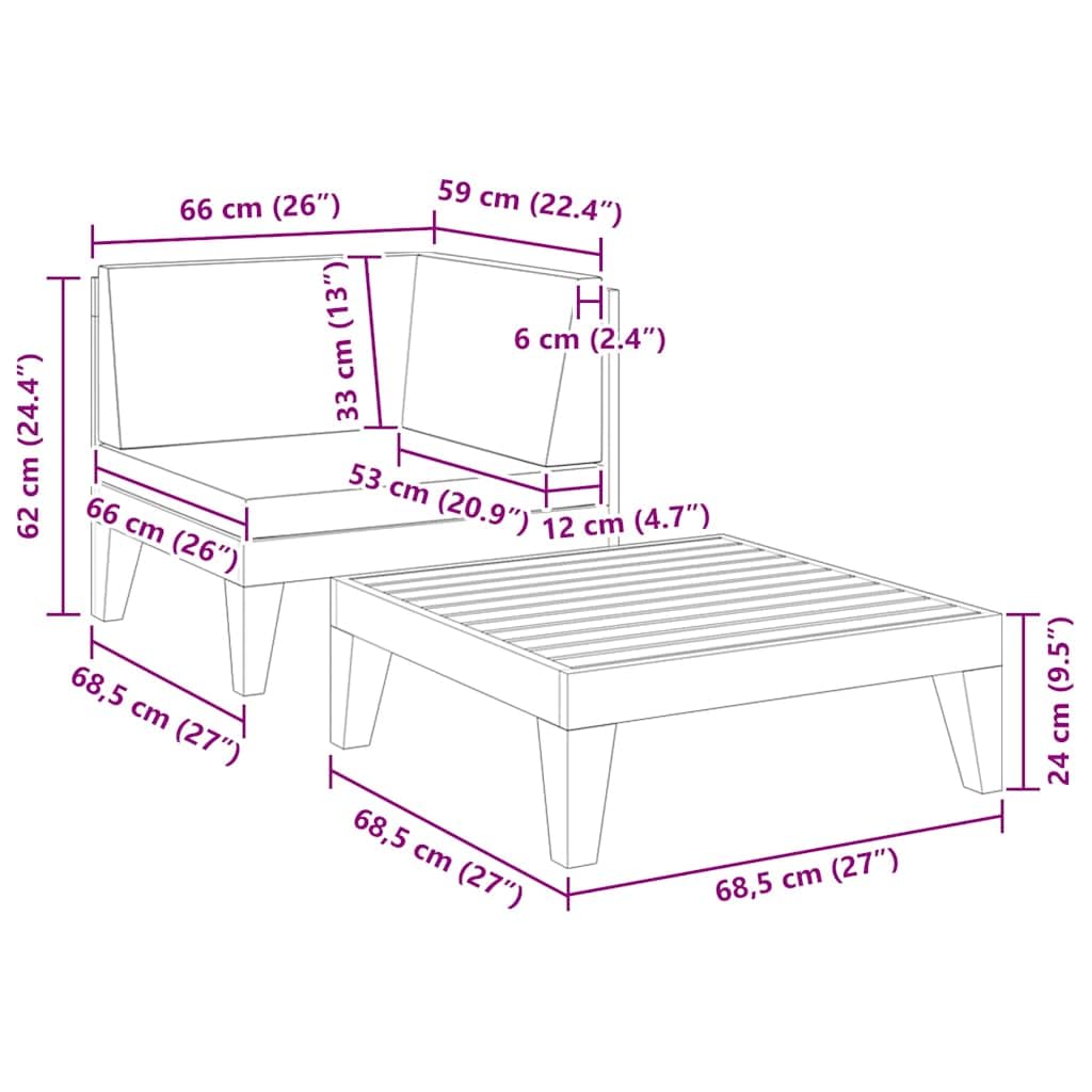 Salon de Jardin canapé d'angle en Bois d'acacia Massif avec Coussins Blanc cassé modulable pour terrasse Balcon Patio extérieur, Ensemble 2 pièces Confortable et Durable