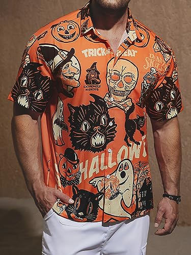 Hardaddy Men's Halloween Shirt Short Sleeve Button Down Funny Print Casual Shirt4
