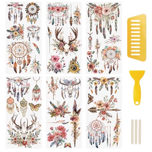 WANDIC 6 Sheets Rub On Transfer Sticker,Tribal Style Transfer Decals for DIY Photo Albums Furniture,15 * 30cm