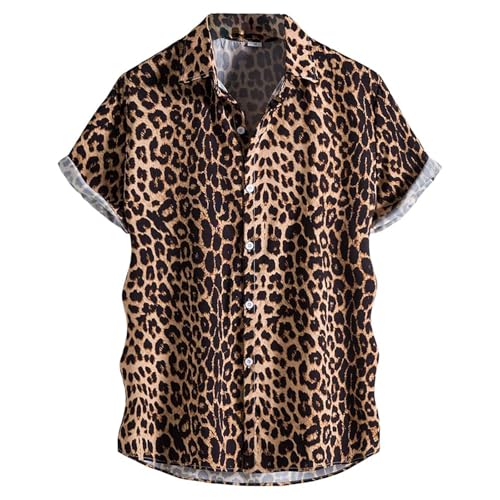 Chemise à manches courtes pour homme avec motif léopard - Chemise décontractée avec imprimé animal intégral et col à revers - Chemise de fête attrayante pour l'été et les vacances, 4XL