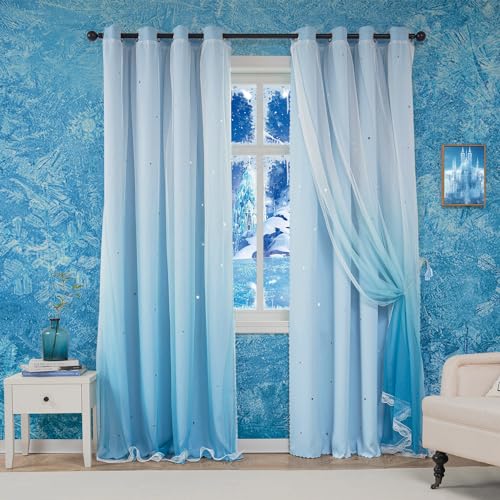 Image of Yancorp Curtains for Girls Bedroom Kids Room Rainbow Curtains Nursery Curtain 63 inches Length Grommet Rainbow Color for Playroom(Ombre Blue, W52 X L63)