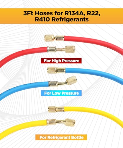 VARGTR AC Gauge Set,Car AC Recharge Kit,Car Accessories AC Manifold Gauge Set,R134a Refrigerant Recharge Kit with Hoses,HVAC Gauges 3 Way Automotive AC Gauge Set for R410a R22 R134a R404a Refrigerant - Thumbnail 3