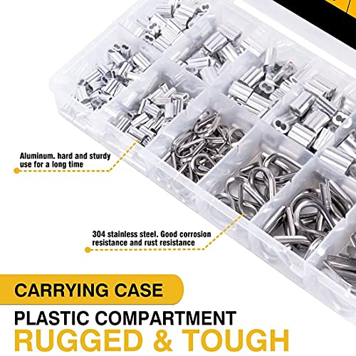 Sanuke SET340PK 340Pcs Stainless Steel Wire Rope Cable Thimbles Aluminum Crimping Loop Sleeve 3/64'' 1/16'' 5/64'' 3/32'' 3/16'' thumb #5