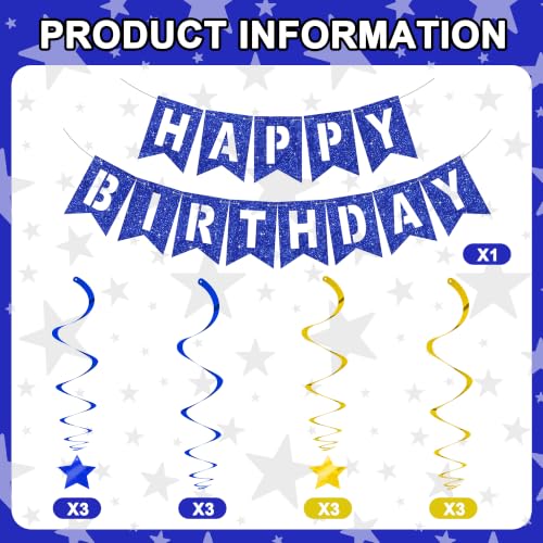 Image of BEISHIDA Blue Gold Happy Birthday Banner with Stars for Kids Women Men Birthday Decor