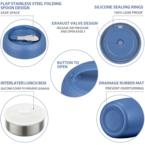 Image of Thermo Food Jar for Hot Food Adults 32OZ Soup Thermo Lunch Containers Wide Mouth Vacuum Insulated Stainless Steel Leakproof Bento Box with Spoon (New) (NEW-BLUE)