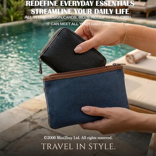 Image of MINI2BUY Leather Wallet Unisex for Large Capacity slot upto 25-30 Cards with RFID Blocking For Credit-Debit-Atm-Business Visiting (2.2 x 11 x 7.4 cm) Personal & Corporate Gift (Zipper Clouser) (Black)