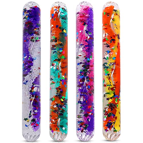 Playlearn SMGT4 Sensory Small Clear Durable Tubes in Shatter-Proof Plastic Filled with Swirling Liquid and Glitter in Bright Colours Multicolor Medium