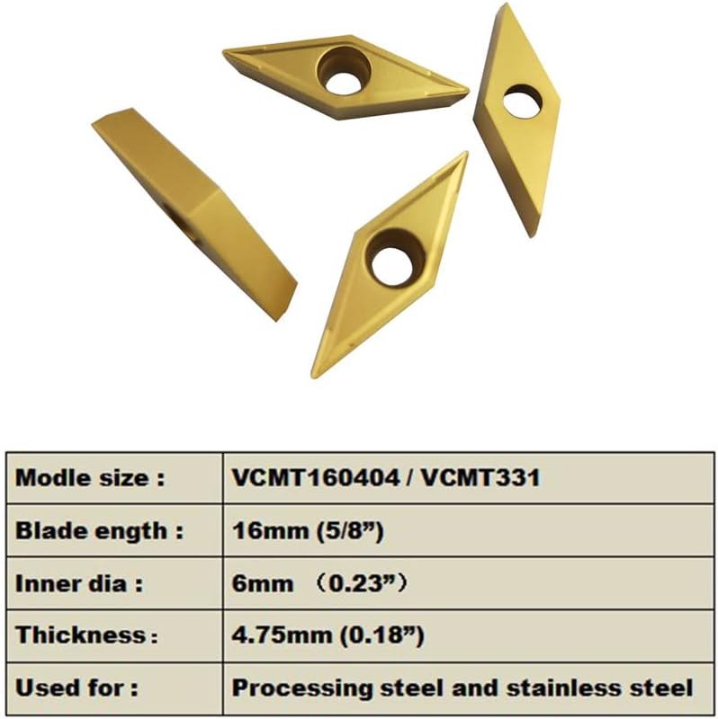 Indexable Carbide Insert - 5/8" Turning Holder Boring bar SVJCR1616H16/S16Q-SVXCR16 Lathe Cutting Tools with VCMT331/160404 Turning Insert Cutter Blade (10pcs VCMT331 Inserts)(5/8” SVJCR1616H16 with 1