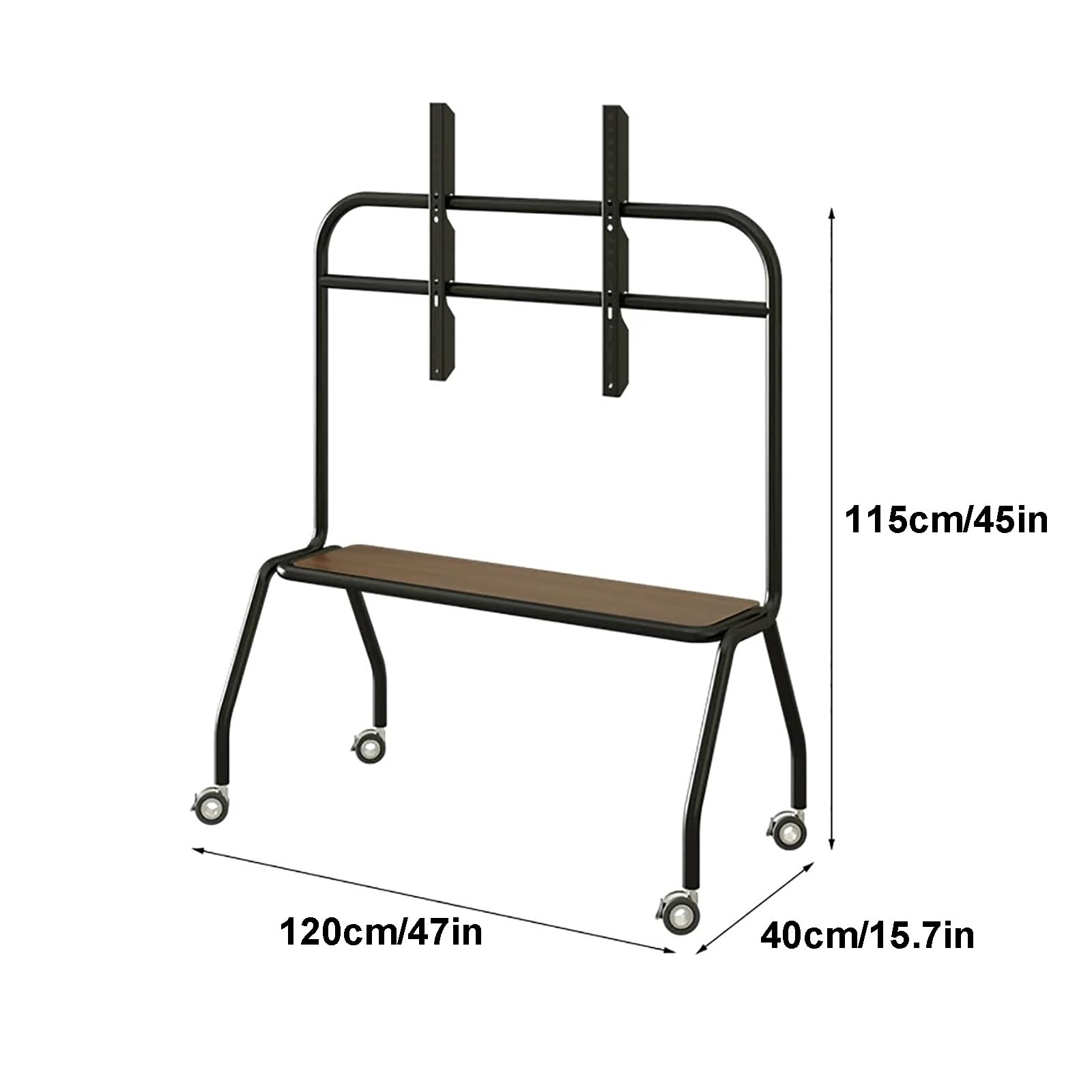 Supporto TV Mobile con Ruote, Supporto TV Autoportante | Robusto Telaio in Acciaio al Carbonio, Ripiano Portaoggetti per TV da 40–75 Pollici(Brown,120cm/47in)