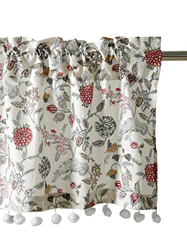 Image of Ravaiyaa - Attitude is everything Hand Printed Half Window Kitchen Rod Pocket Semi Sheer Curtain 100% Cotton Short Drapery Valance Curtain 40 inch X 18 inch Inch (White Floral)
