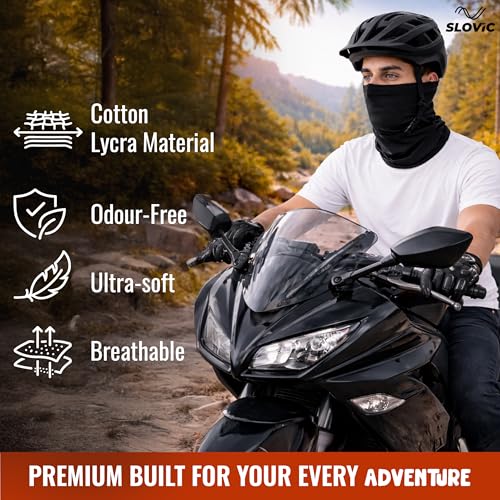Image of SLOVIC Bandana for Men Bike | Cotton Lycra Full Face Mask for Bikers | Multi-purpose Mask for Men Face Cover | Helmet Cap | Breathable, Odour-Free & Comfort Fit | Ideal for Biking, Trekking & Gym