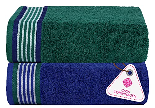 Image of Casa Copenhagen, Germany Design- He & She Super Soft Collection 2 Pieces 100% Cotton Large Bath Towel (Size : 70 x 140 cm) - Abudant Green & Solitaire Blue