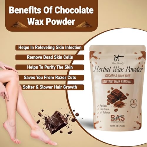 Image of Herbal Chocolate Wax Powder For Women and Men | Instant Hair Removal | Painless & Quick, BAS-Free, pH-Balanced | No Smell | Safe for Bikini, Face & Body | No Side Effects | Unisex |100GM