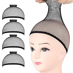 Wig Caps, FANDAMEI 4PCS Wig Caps Mesh Net Open End, Black Wig Cap for women, Nylon Mesh Wig Caps Net, Strength Wig Cap, Mesh Wig Caps Black