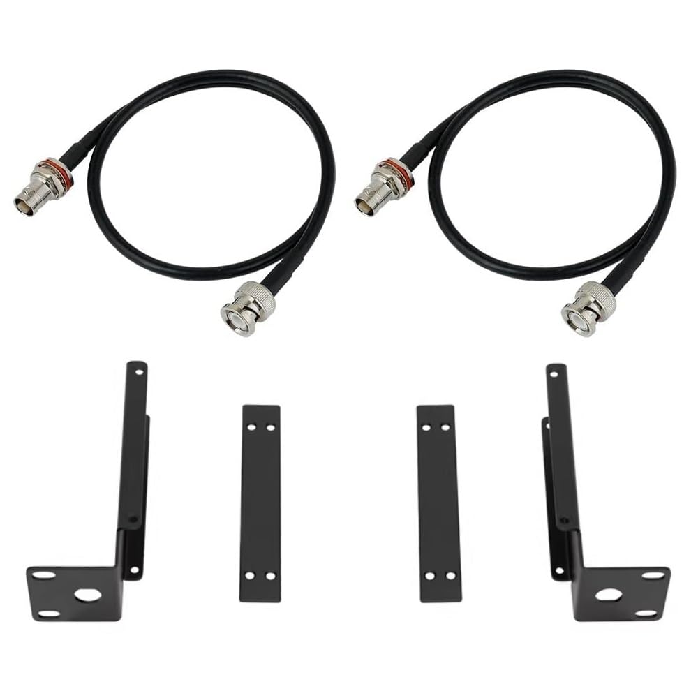 Generic Replacement Dual Rack Mount Hardware for Dual Shure SLX-D Wireless Microphone System with 2 Antenna Extension Cables with BNC and Bulkhead Connector for Wireless Microphone Combination