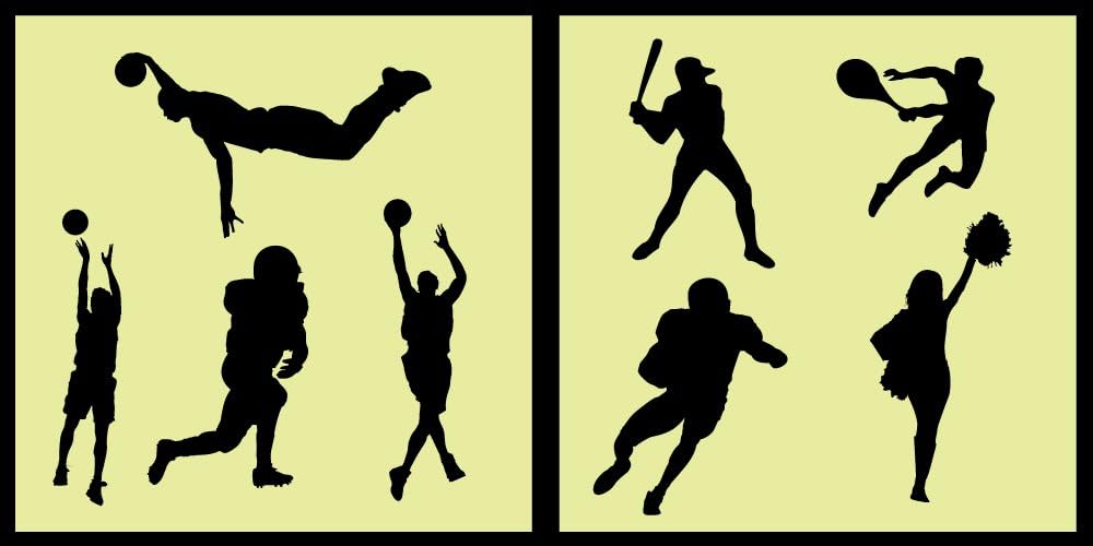 Auto Vynamics - STENCIL-REGSPORTS01-20 - Detailed Classic Sports/Athletics Stencil Set - Football, Baseball, Tennis, Cheerleading! - 20-by-20-inch Sheets - (2) Piece Kit - Pair of Sheets