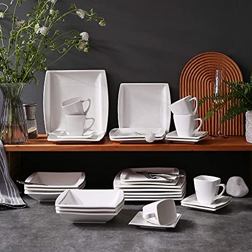 MALACASA serie Blance 60 PCS Vajillas de Porcelana Servicio de Cena con 12 Tazas de café, Platillos, Platos de Postre… - Imagen 5