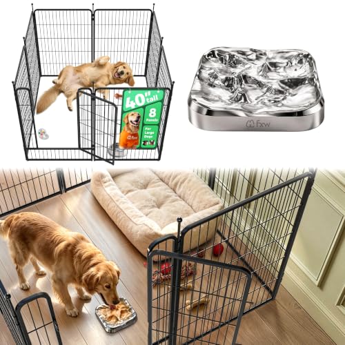 Image of FXW Rollick Dog Playpen with Stainless Steel Lick Mat, 40 inch H, 8 Panels