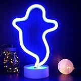 OHLGT LED Neon Light, Neon Sign Blue Ghost Lamp with Base, Battery and USB Operated Neon Decorative Lights for Halloween, Christmas, New Years, Party, Bar, Home, Bedroom