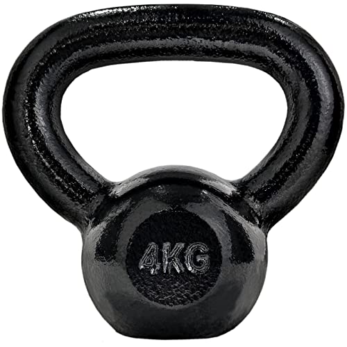 ScSPORTS® Kettlebell - 4/8/12/16/20/24/28 kg, Gusseisen, Hammerschlag, Wasserabweisend, Schwarz - Kugelhantel, Kugelgewicht, Schwunghantel, Rundgewicht für Gym, Krafttraining (4 kg)