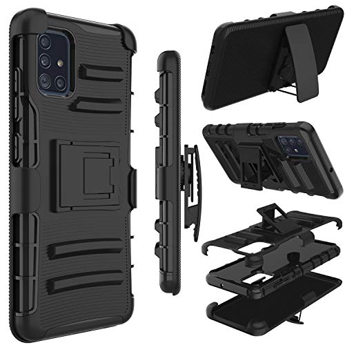 Galaxy A51 Case, Yunerz Holster Heavy Duty Shockproof Full-Body Protective Hybrid Case Cover with Swivel Belt Clip and Kickstand for Samsung Galaxy A51 6.5inch (Black)
