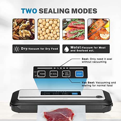 INKBIRD Vakuumierer, Folienschweißgerät für Sous-Vide Kochen mit Schneider, Trocken und Feucht Modi, hält Lebensmittel 8 x frisch, Automatisches Staubsaugen und Versiegeln, Vakuumbeutel enthalten - Image 5