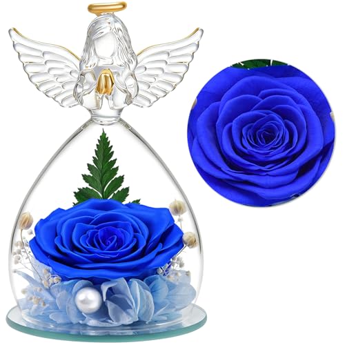 YiHuaHua Presentes de Natal de anjo para mãe ela, rosa eterna em cúpula de vidro de anjo, flores preservadas presentes Natal mãe avó dia dos namorados dia da mãe aniversário casal