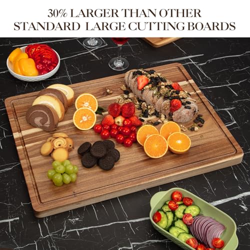 Tabla de Cortar Extra Grande de Madera de Acacia, 62 x 47 x 4,5 cm, con Ranura para Jugos y Asas, Ideal para Carnes, BBQ y Charcutería miniatura 5