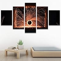 SIGNWIN 5 Panel Canvas Wall Art Modern Art Abstract Closeup Geometric Lights Mixed Media Modern Multicolor for Home Decorations Ready to Hang - 60