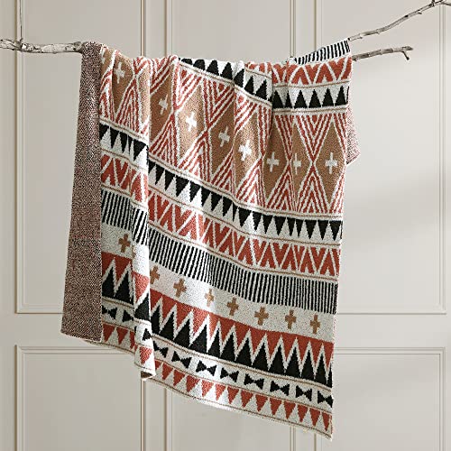 Walensee Boho Knitted Throw Blanket, Brown 50" X 60" Soft, Shaggy And Warm Microfiber Mexcian, Aztec, Native American,Western Blanket For Couch, Sofa, Chair, Bed, Decorative Bed Blanket #TOP1