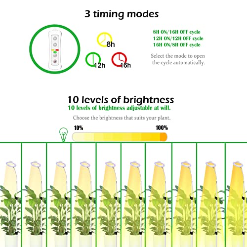 Yadoker Grow Light With Stand, Led Plant Light For Indoor Plants, Full Spectrum Grow Lamp, 8/12/16H Timer, 10 Dimmable Levels, 7 Switch Modes, Adjustable Tripod Stand 15-66 Inches #TOP3