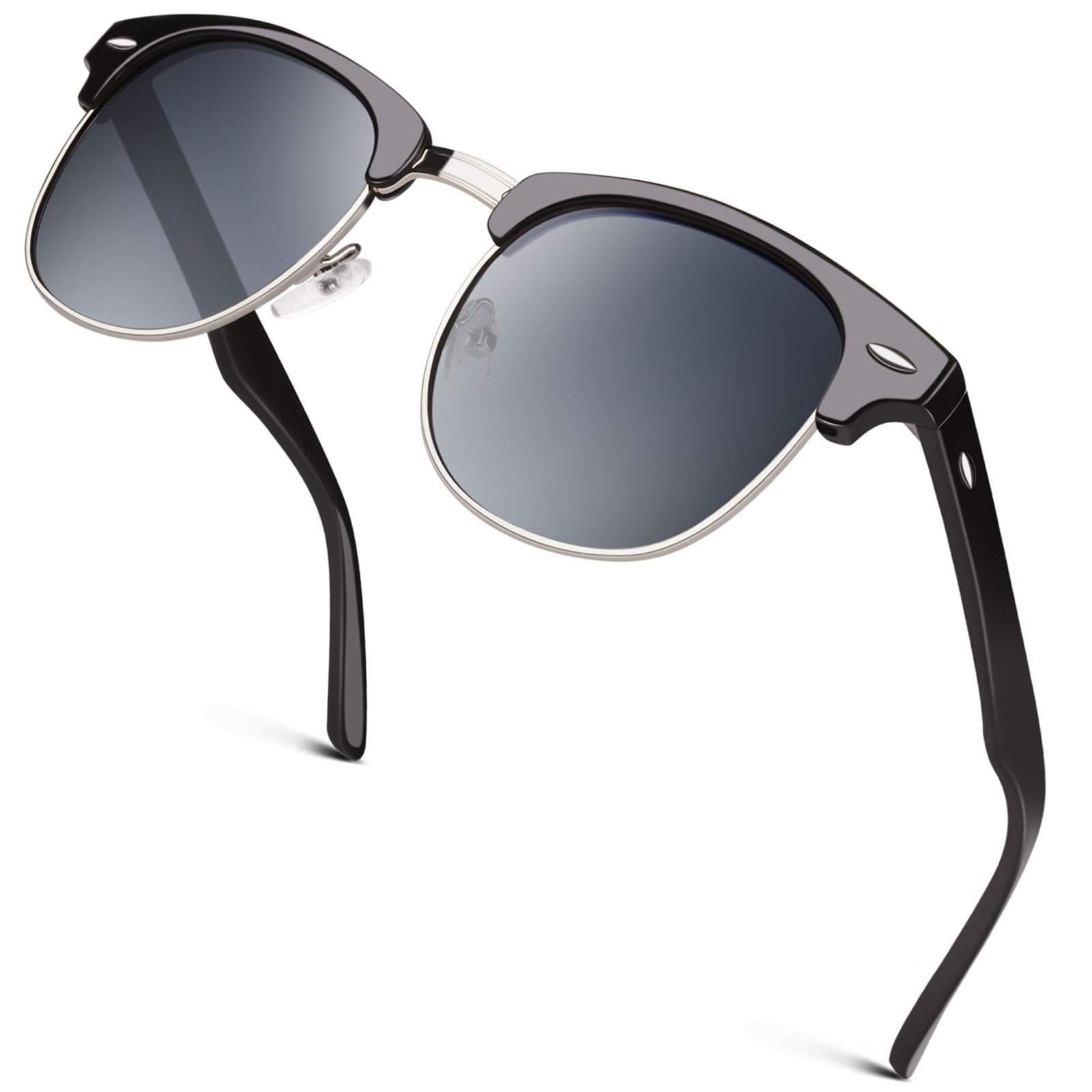 GQUEEN Classic Horn Rimmed Semi Rimless Polarized Sunglasses for Men Women GQO6 Classic Gradient Grey (Silver Edge丨cat 3)