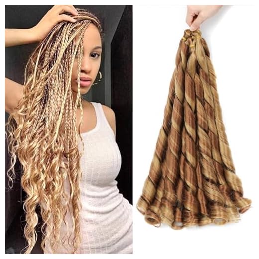 French Curly Braiding Hair for Box Braids 22 inch Loose Wave Braiding Hair Pre Stretched Bouncy Braiding Hair Crochet Hair Spiral Curl Hair Extensions for Women (P30/27#, 22 inch (Pack of 6))