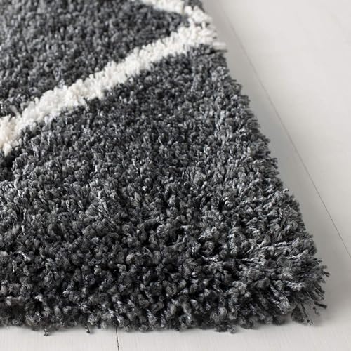 Image of AROMICK Modern Polyester Anti Slip Shaggy Fluffy Rug and Carpet for Living Room, Bedroom & Dining Room (4 x 6 Feet, Grey Ivory Box)