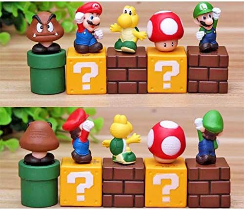 DeQian Super Mario Brothers Birthay Cake Topper, Super Mario Bros Action Figures - Mini Super Mario Bros Figures Mario, Luigi, Mushroom, Goomba, Koopa Troop 2"