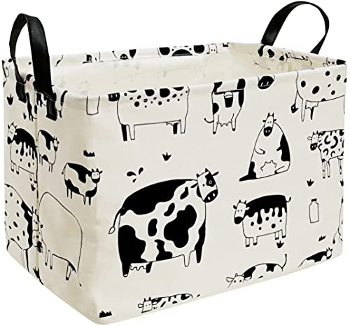 Image of Kid Clothes Storage Basket Gift Shelf Basket Toy Storage Bin, Nursery Basket Organizer Box for Children With Handles for Room Deco (Cow)