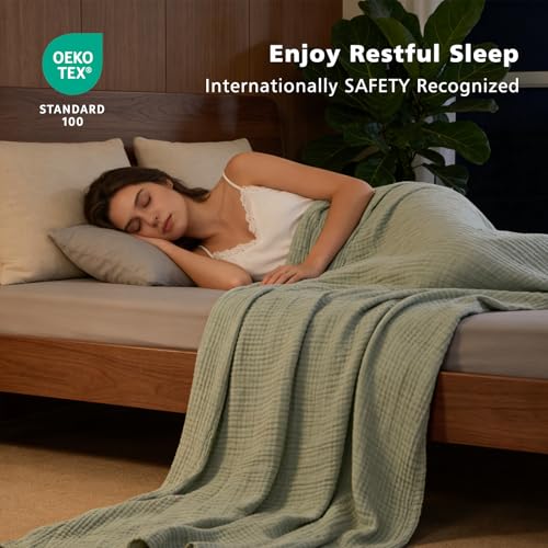 Image of EMME Cotton Muslin Large Throw Blanket Couch Breathable Gauze Soft Lightweight Bed Blankets Adults (Heather Sage Green, 50 inchx70 inch)