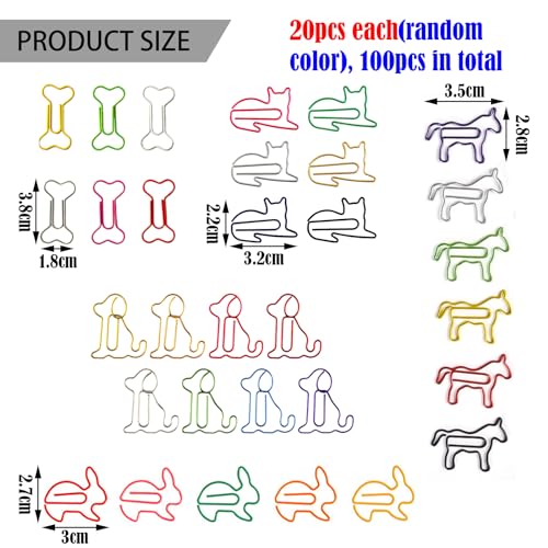 BDSHUNBF 100 Stück Büroklammern,Paper Clips, Büroklammern Motiv Cartoon Bunte Tier Design Büroklammern,Colourful Animal Design Paper Clips,Bunt Aktenklammern Set,Büroklammern Bunt Cartoon Bookmarks